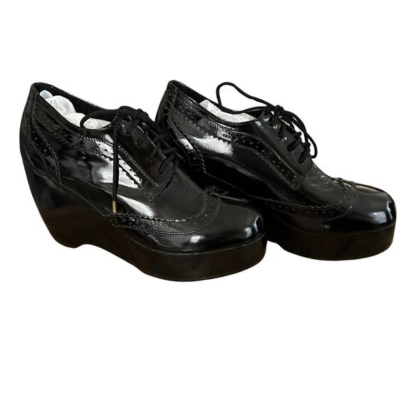 Shakuhachi Black Patent Leather Platform Wedge Oxfords – Cult Archival, Size 7 - Picture 5 of 7